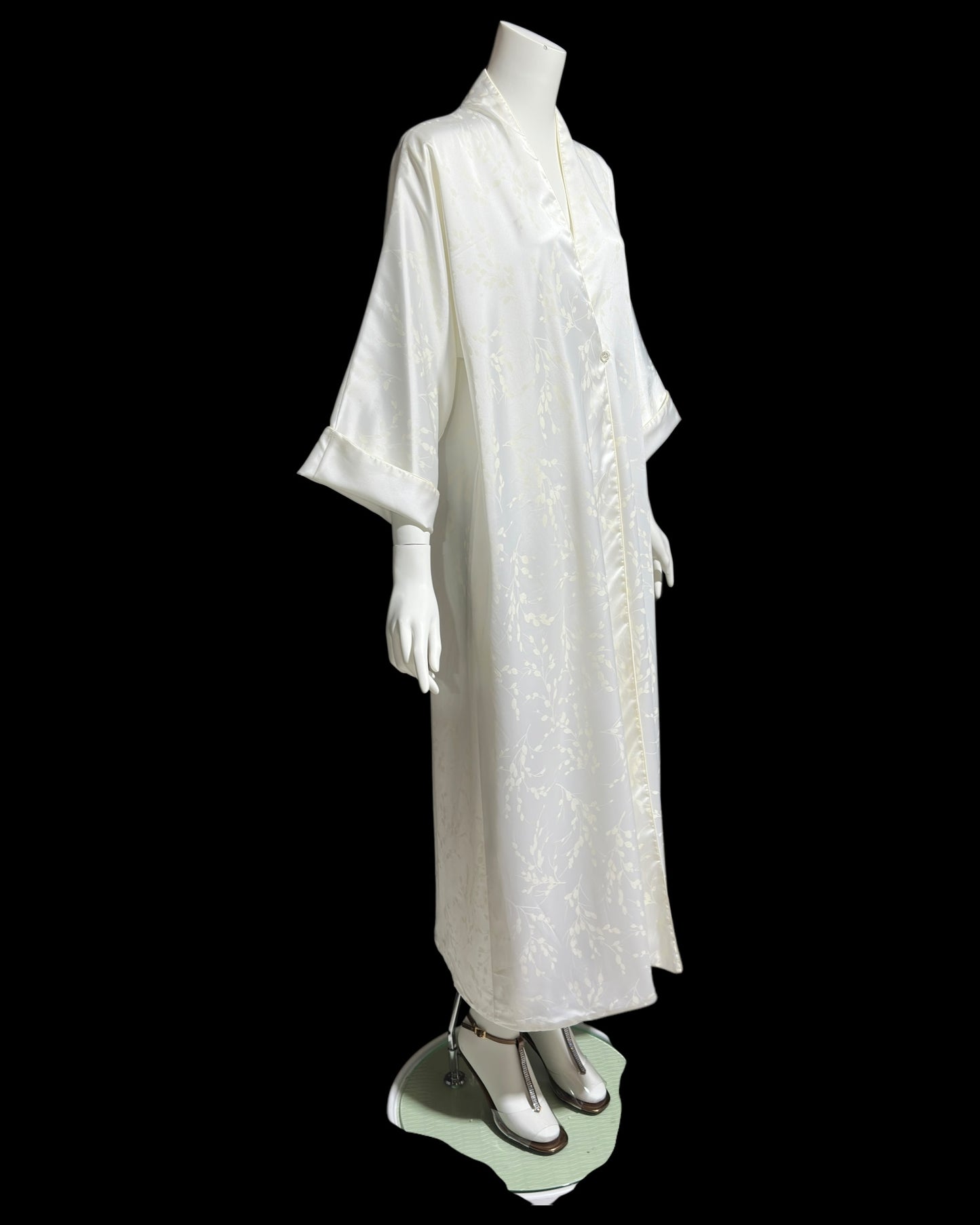 LUCIE ANN dressing robe gown, 1960s Claire Sandra shiny snowy white peignoir, lounging hostess dress, wrap front housecoat, one size