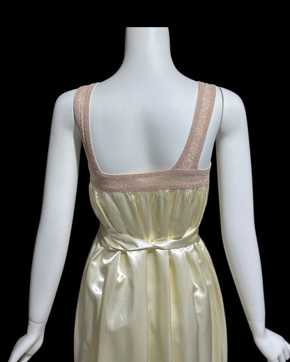 1930s vintage nightgown robe set, candlelight cream and old rose shiny night dress bridal trousseau