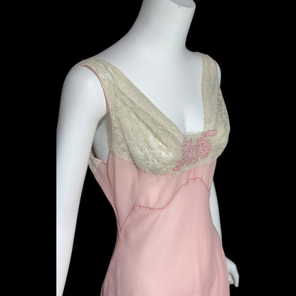 ELIZABETH ARDEN, vintage 1940s nightgown slip dress, dusty pink sheer full length sleep dress, Old Hollywood night gown