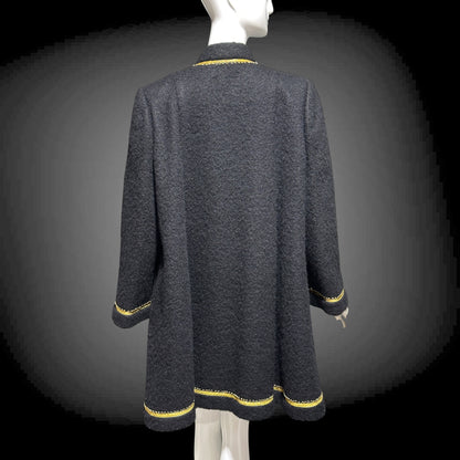 TRIGERE 1980s mohair swing coat, for SAKS 5th Ave Black mohair gold metallic cord