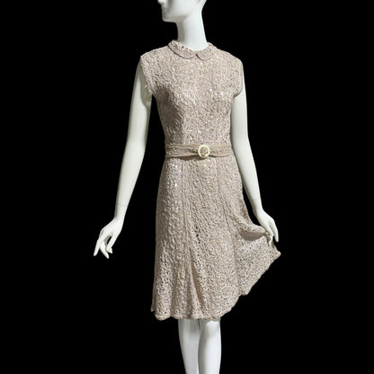1930s vintage Ribbon Dress, Dusty Mauve shirt day dress with peter pan collar