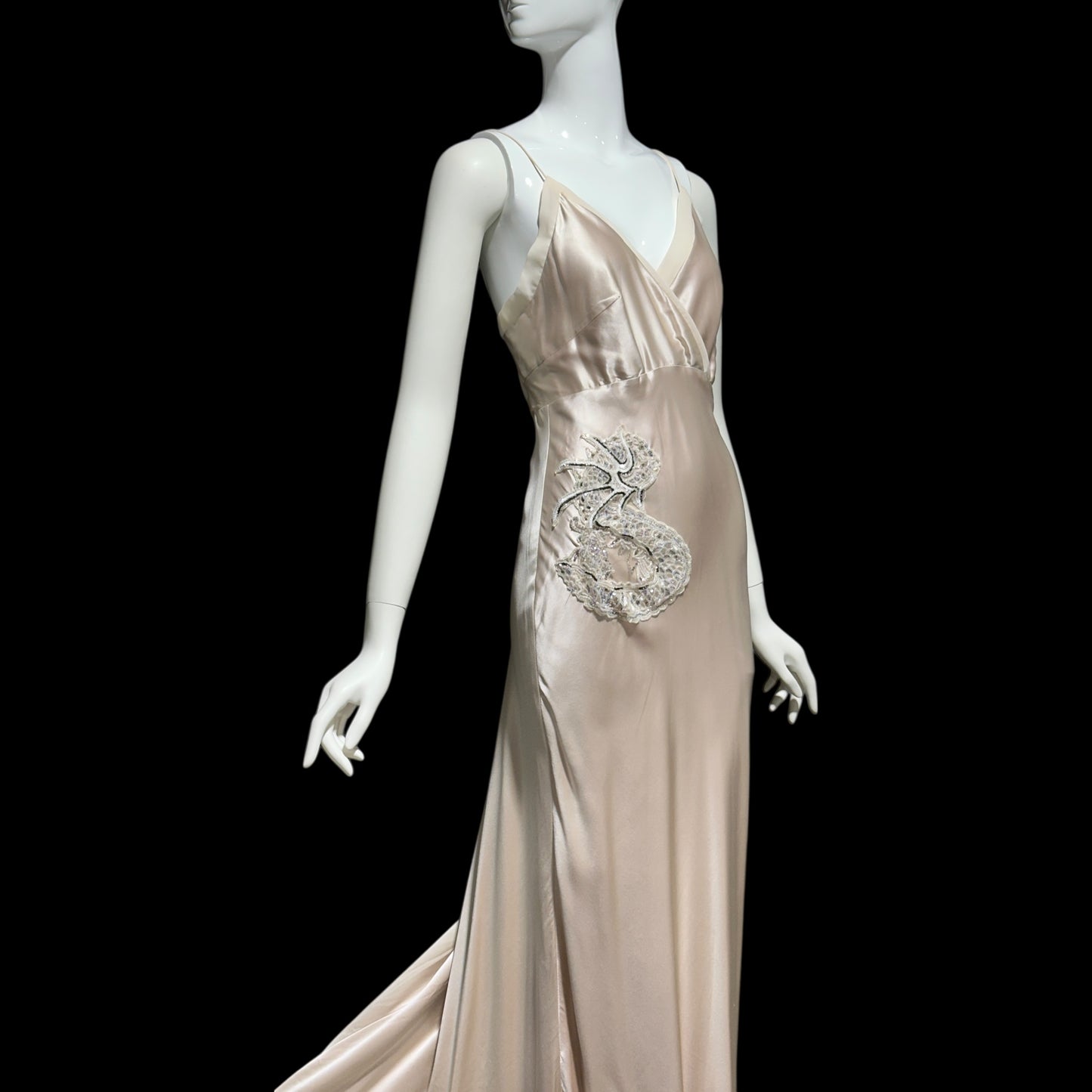 1990s vintage bias cut evening wedding dress, Silk 1940 style gown, blush silk sheath slip dress