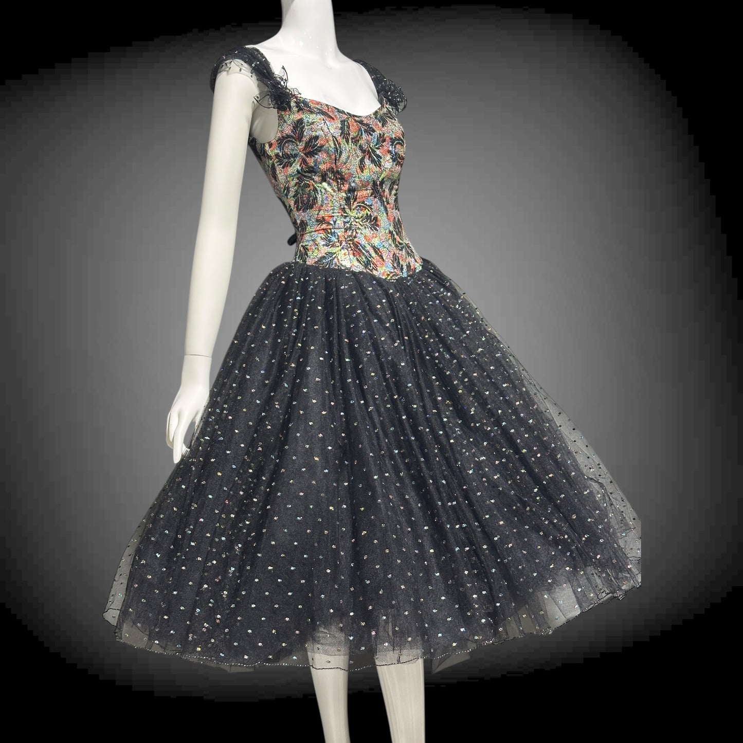 DAVID FIELDEN London, SAKS 1980s Party Dress, Silk Insane Tutu tulle lame party dress