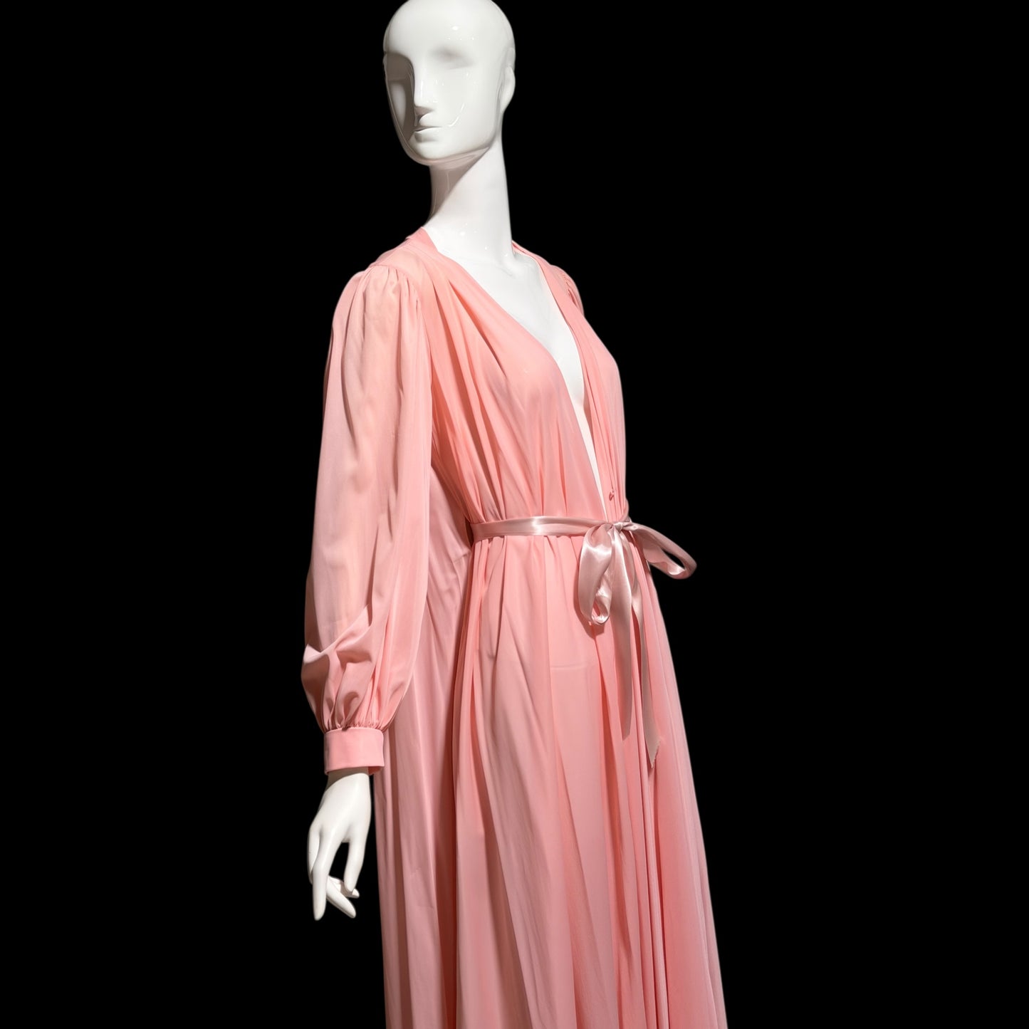CLAIRE SANDRA Lucie Ann, vintage 1960s dressing gown robe, pink hostess dress peignoir, grecian goddess house dress