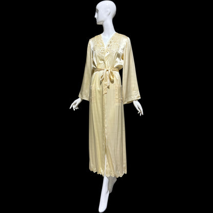 PEONY vintage 1950s dressing gown robe, 100% silk creamy white embroidered robe house coat