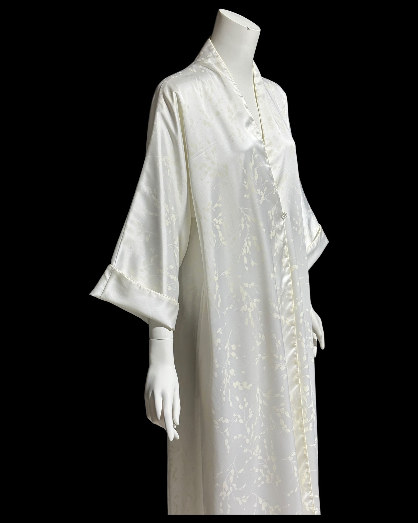 LUCIE ANN dressing robe gown, 1960s Claire Sandra shiny snowy white peignoir, lounging hostess dress, wrap front housecoat, one size