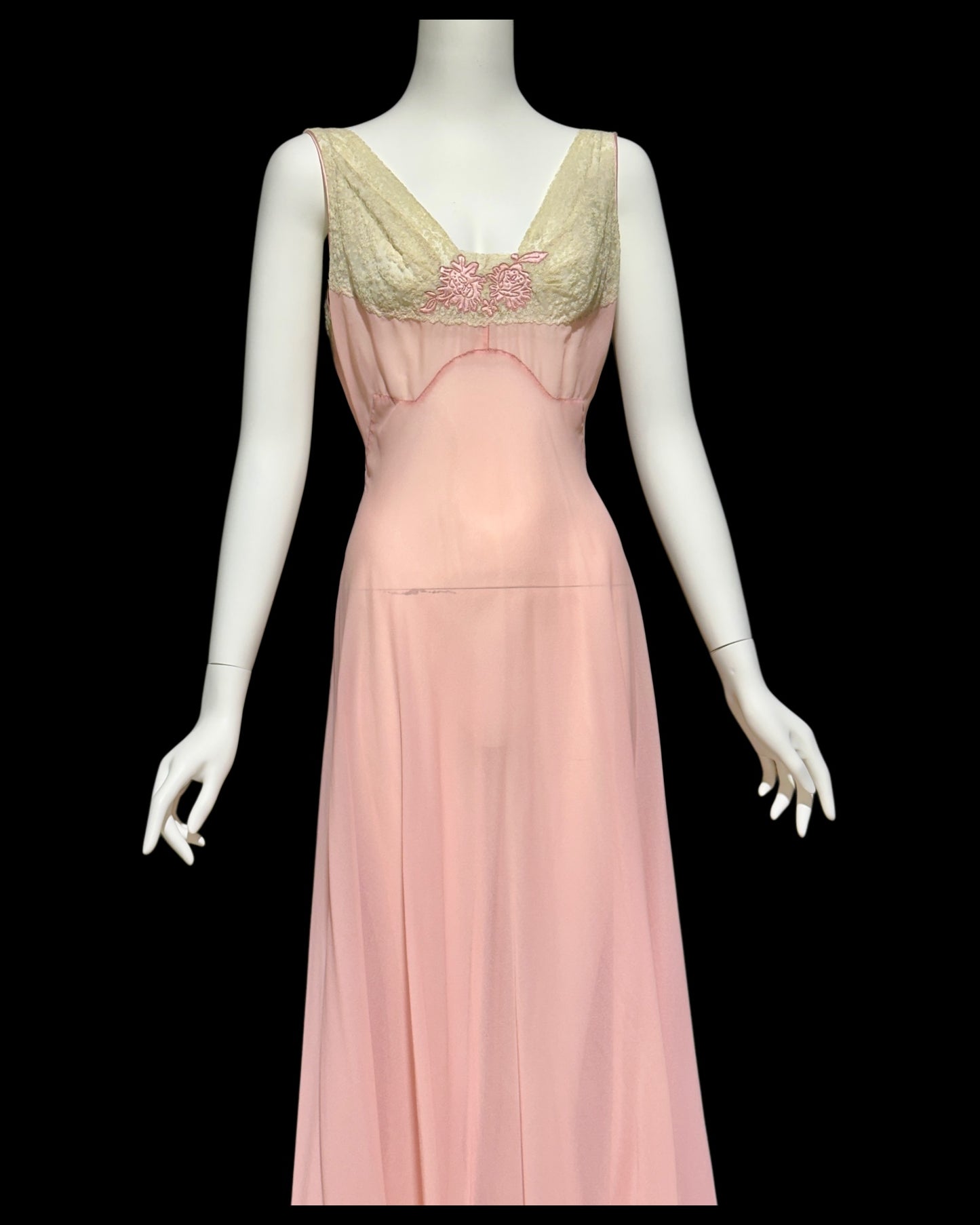 ELIZABETH ARDEN, vintage 1940s nightgown slip dress, dusty pink sheer full length sleep dress, Old Hollywood night gown