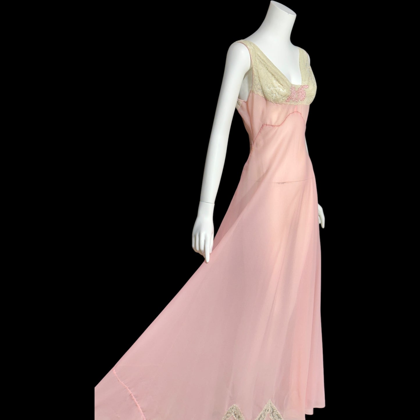 ELIZABETH ARDEN, vintage 1940s nightgown slip dress, dusty pink sheer full length sleep dress, Old Hollywood night gown