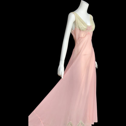ELIZABETH ARDEN, vintage 1940s nightgown slip dress, dusty pink sheer full length sleep dress, Old Hollywood night gown
