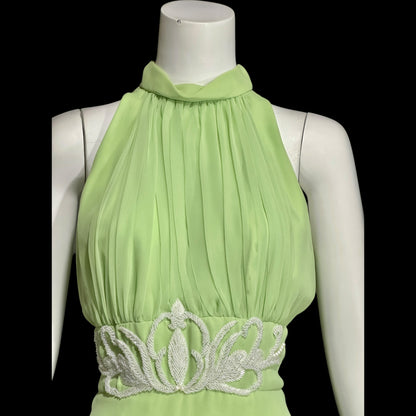 LILLIE RUBIN vintage 1970s green chiffon evening dress gown, Collection 700, matching scarf cape