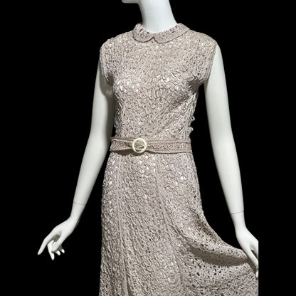 1930s vintage Ribbon Dress, Dusty Mauve shirt day dress with peter pan collar