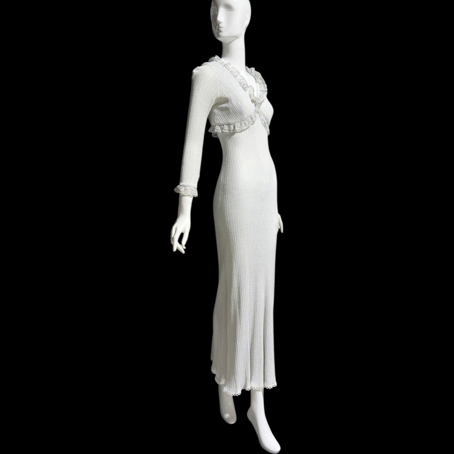 1970s vintage bodycon knit evening dress, Silver Metallic Lurex Sheath Maxi Dress