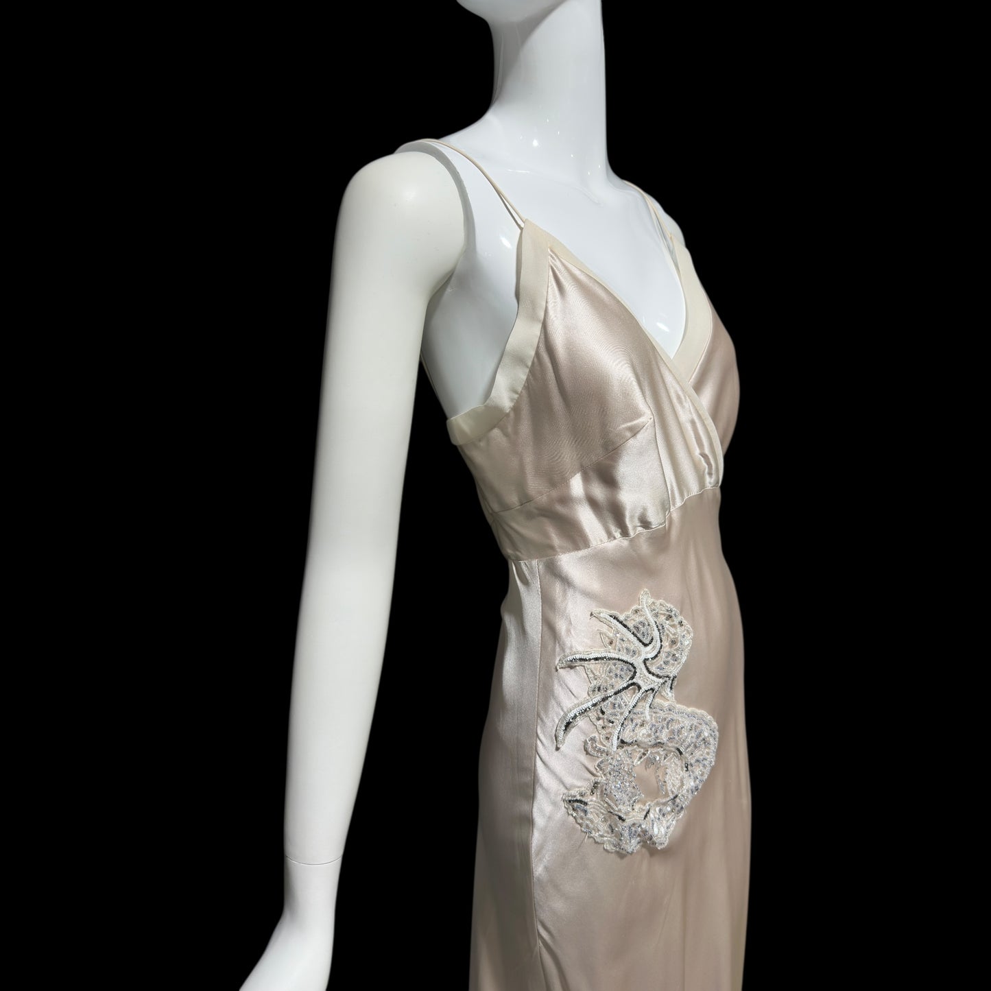 1990s vintage bias cut evening wedding dress, Silk 1940 style gown, blush silk sheath slip dress