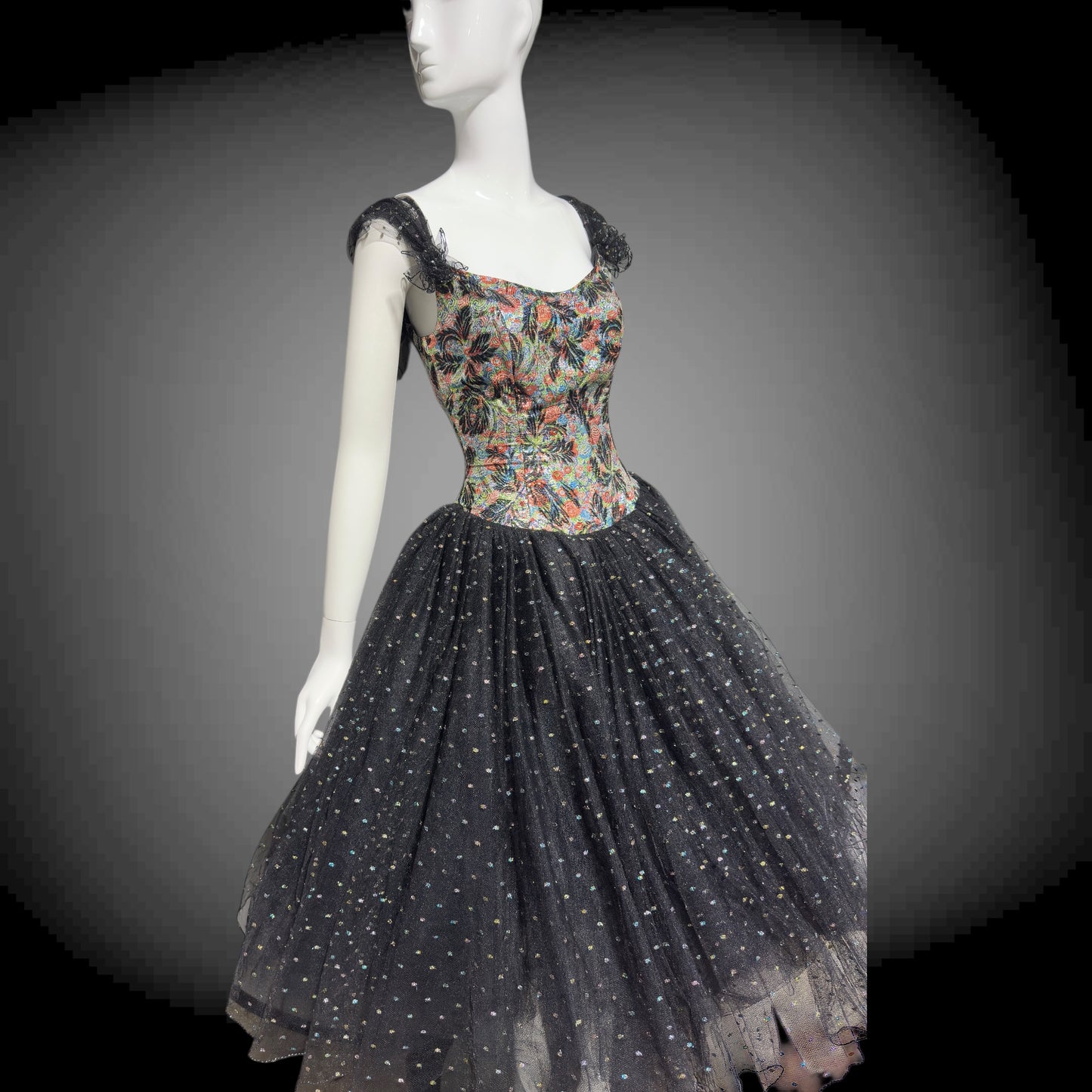 DAVID FIELDEN London, SAKS 1980s Party Dress, Silk Insane Tutu tulle lame party dress