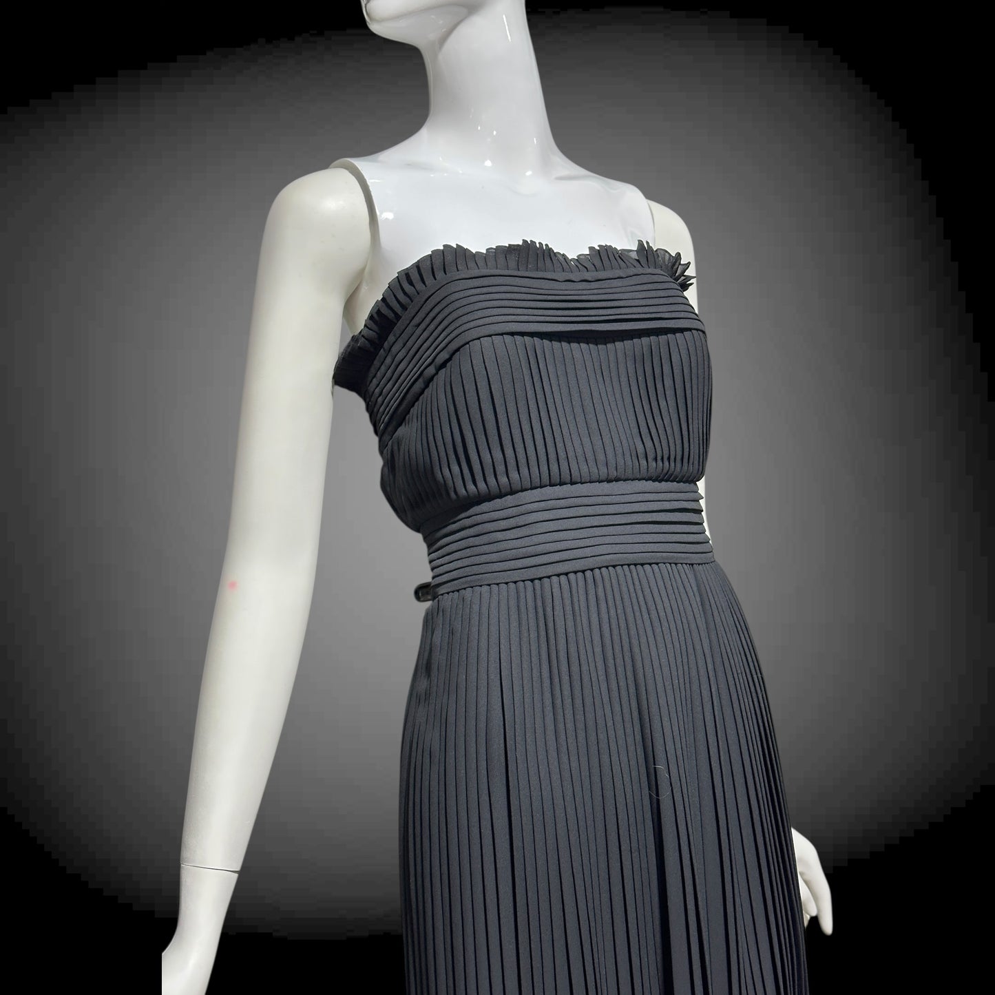 PILAR ROSSI COUTURE evening dress, vintage 1990s strapless pleated black gown
