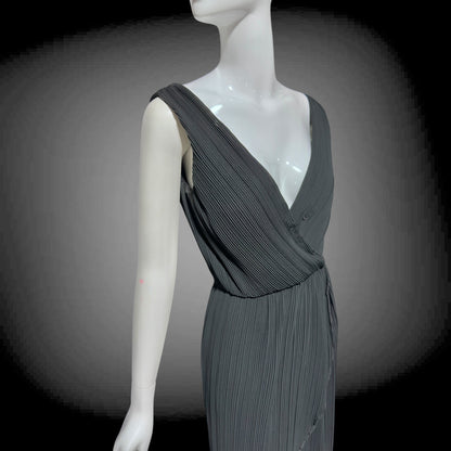 MARSHALL ROUSSO Las Vegas, vintage 1970s evening dress, black pleated plisse wrap front grecian goddess gown