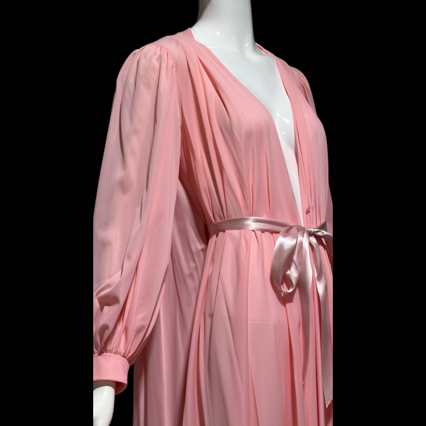 CLAIRE SANDRA Lucie Ann, vintage 1960s dressing gown robe, pink hostess dress peignoir, grecian goddess house dress