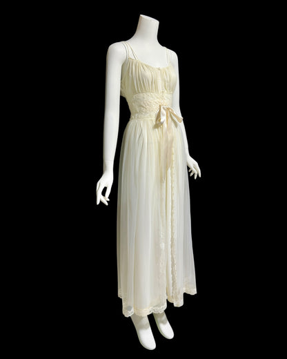 EYEFUL by RUTH FLAUM, 1950s vintage nightgown, creamy white Grecian Goddess full length wedding night  dress