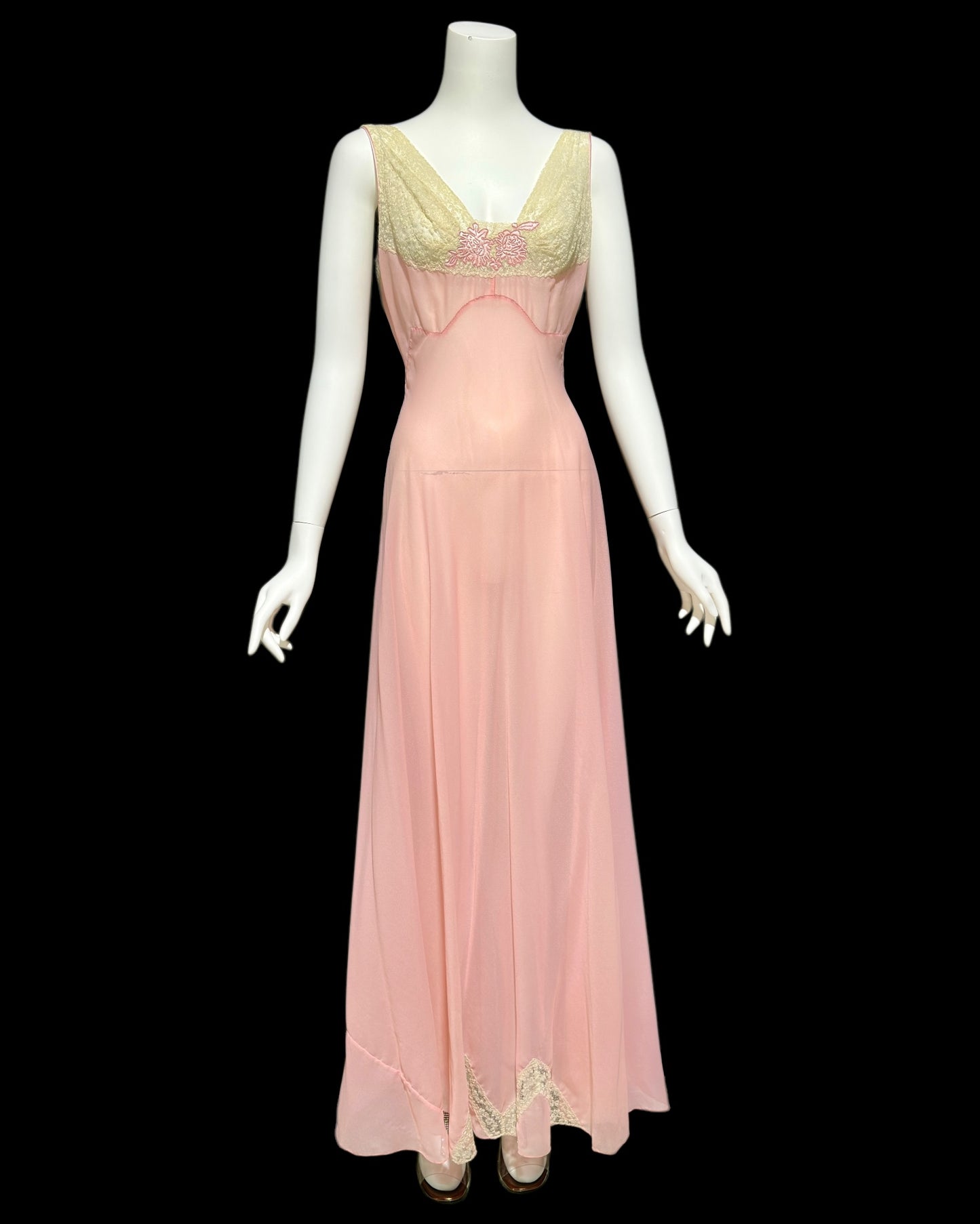 ELIZABETH ARDEN, vintage 1940s nightgown slip dress, dusty pink sheer full length sleep dress, Old Hollywood night gown