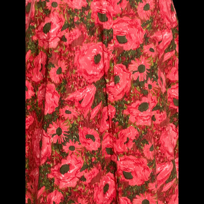 EVELYN PEARSON Lounging Apparel, vintage 1950s house dress, red and green floral cotton day dress