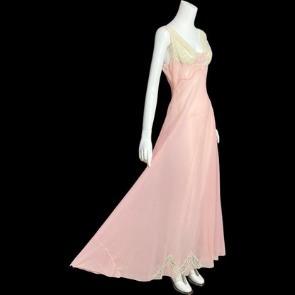 ELIZABETH ARDEN, vintage 1940s nightgown slip dress, dusty pink sheer full length sleep dress, Old Hollywood night gown