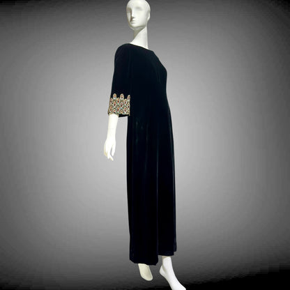 CAMEO vintage evening dress, for Bonwit Teller, 1960s black velvet beaded gown
