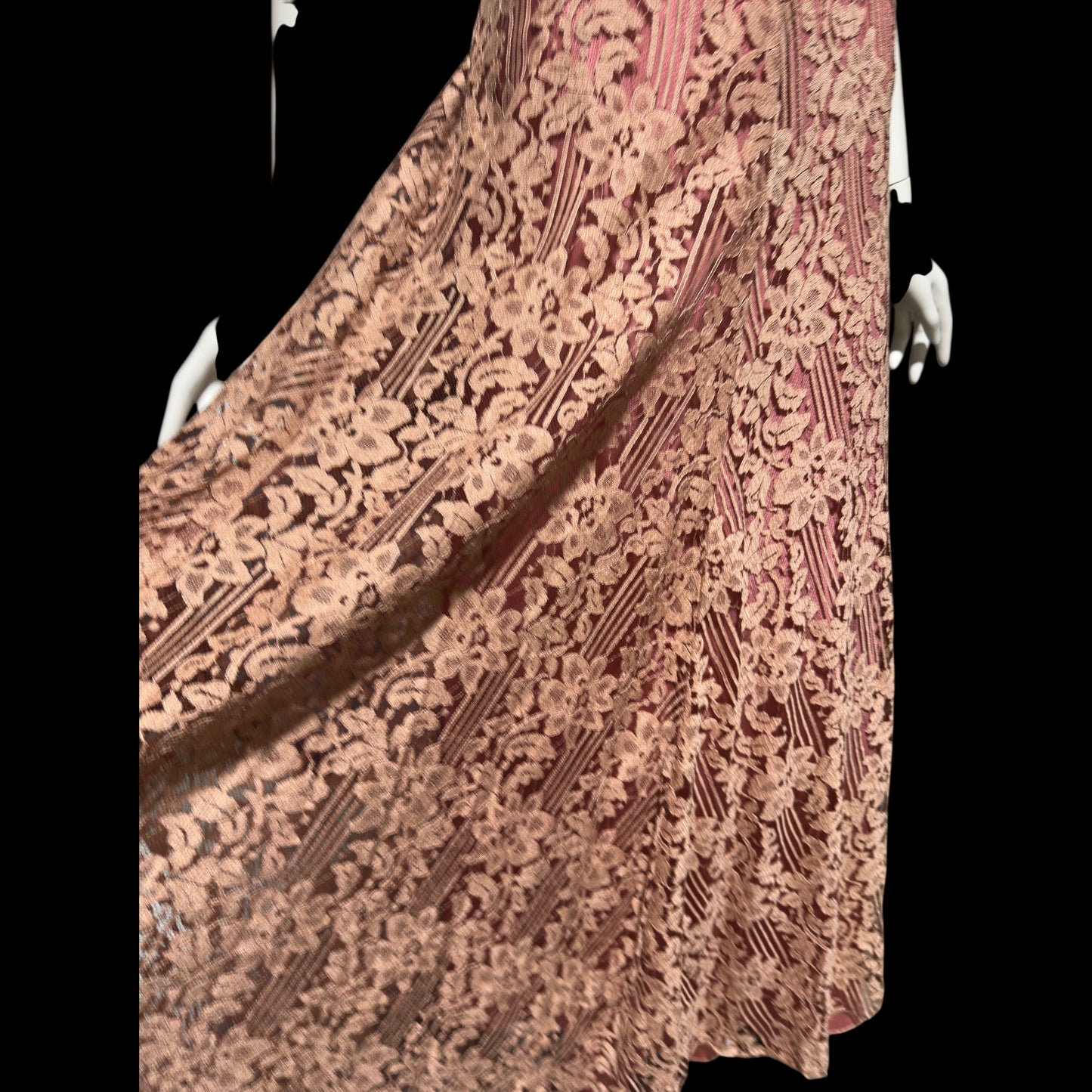 1930s vintage evening dress, Dusty pink lace sheath gown, fully lined