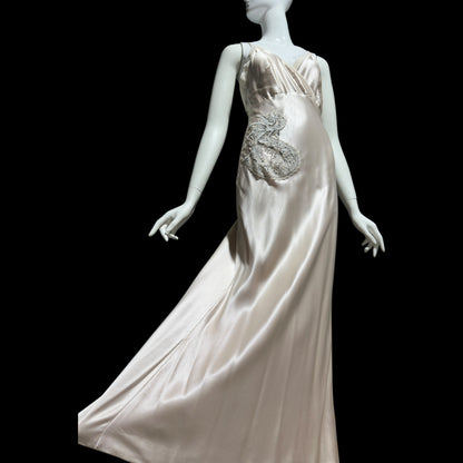 1990s vintage bias cut evening wedding dress, Silk 1940 style gown, blush silk sheath slip dress