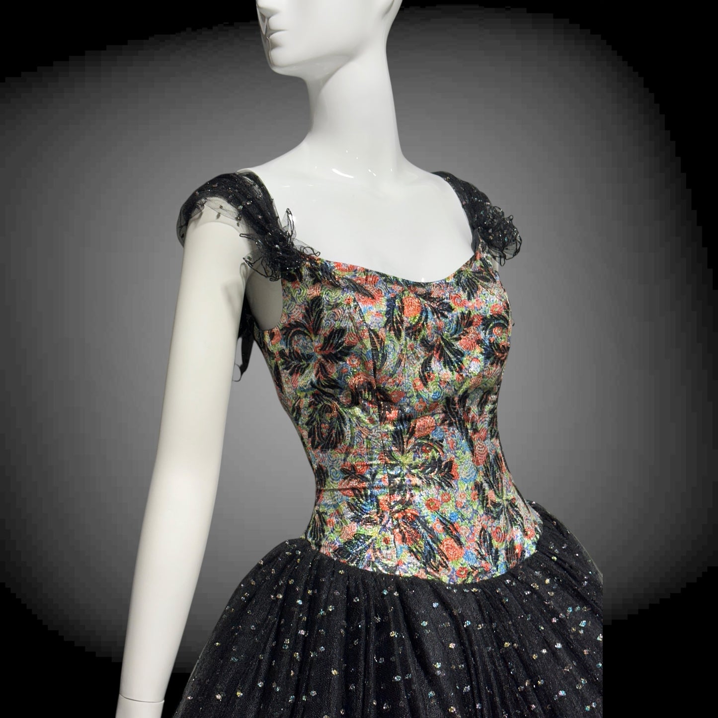 DAVID FIELDEN London, SAKS 1980s Party Dress, Silk Insane Tutu tulle lame party dress