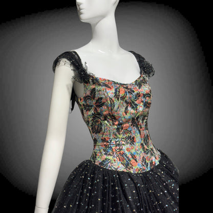 DAVID FIELDEN London, SAKS 1980s Party Dress, Silk Insane Tutu tulle lame party dress