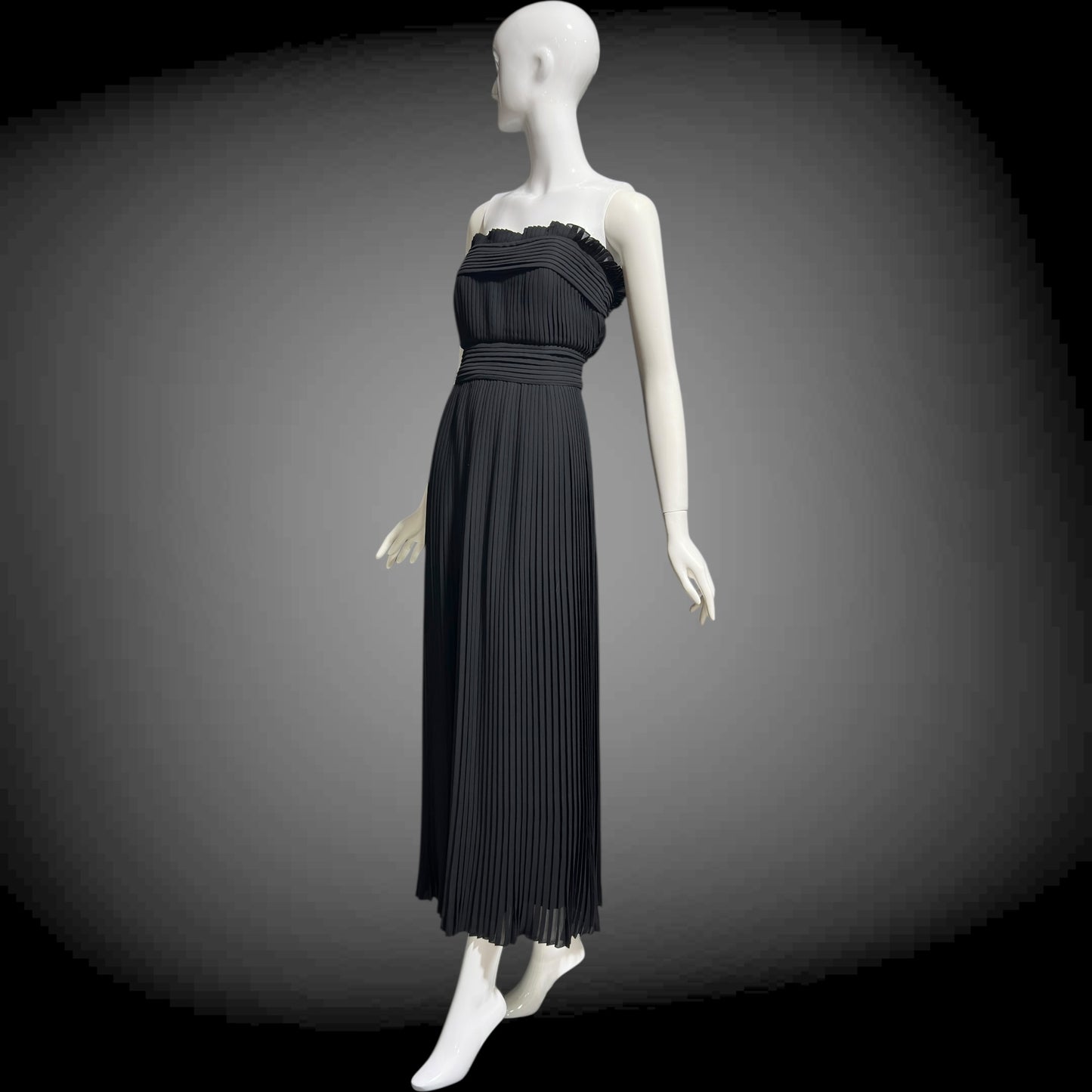 PILAR ROSSI COUTURE evening dress, vintage 1990s strapless pleated black gown