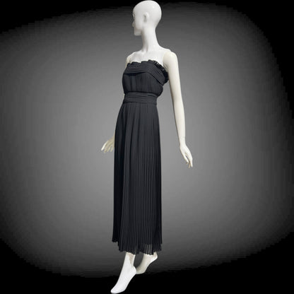 PILAR ROSSI COUTURE evening dress, vintage 1990s strapless pleated black gown