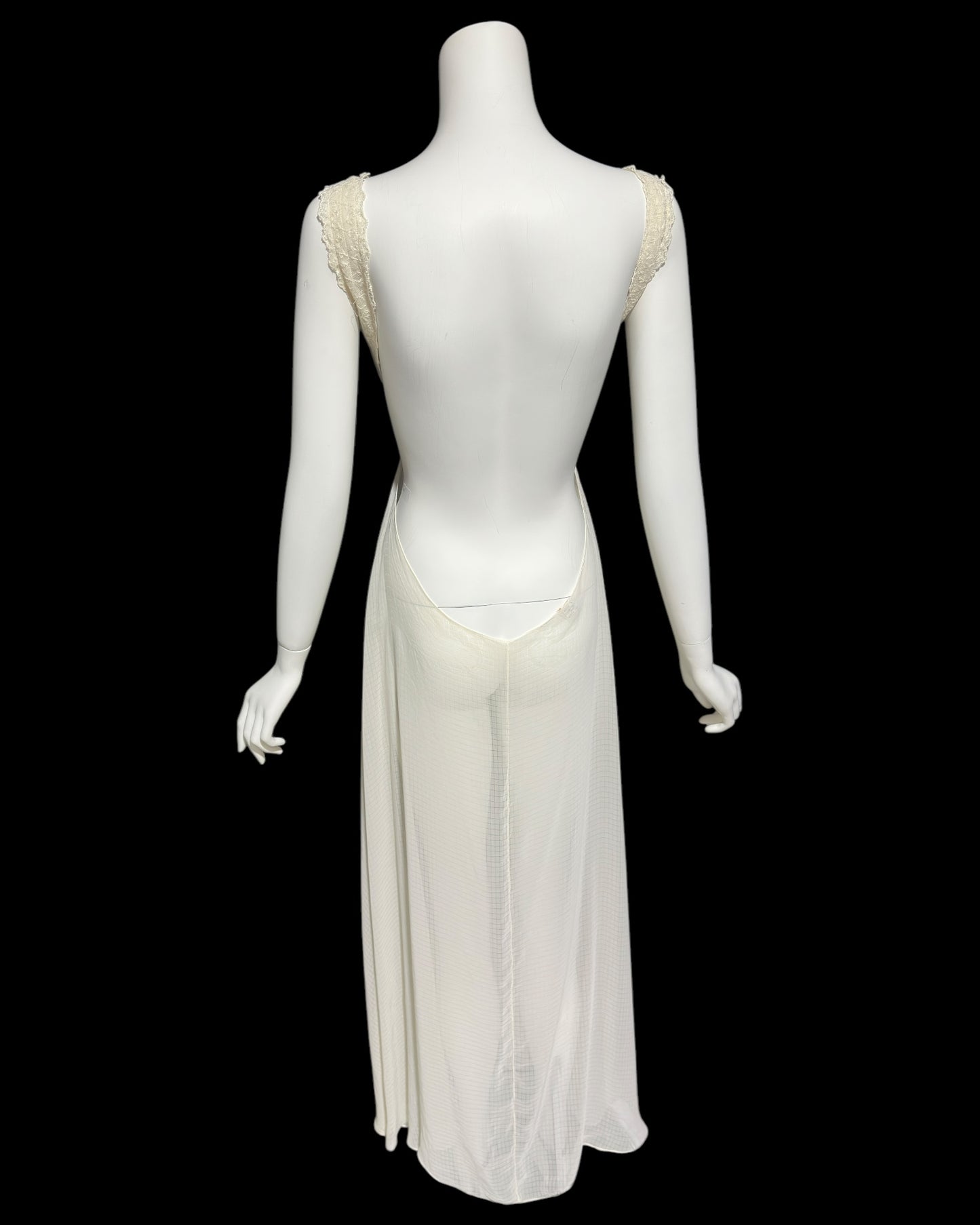 BONNIE STRAUSS vintage nightgown dressing gown set, 1980s completely sheer almond white backless robe and slip dress set