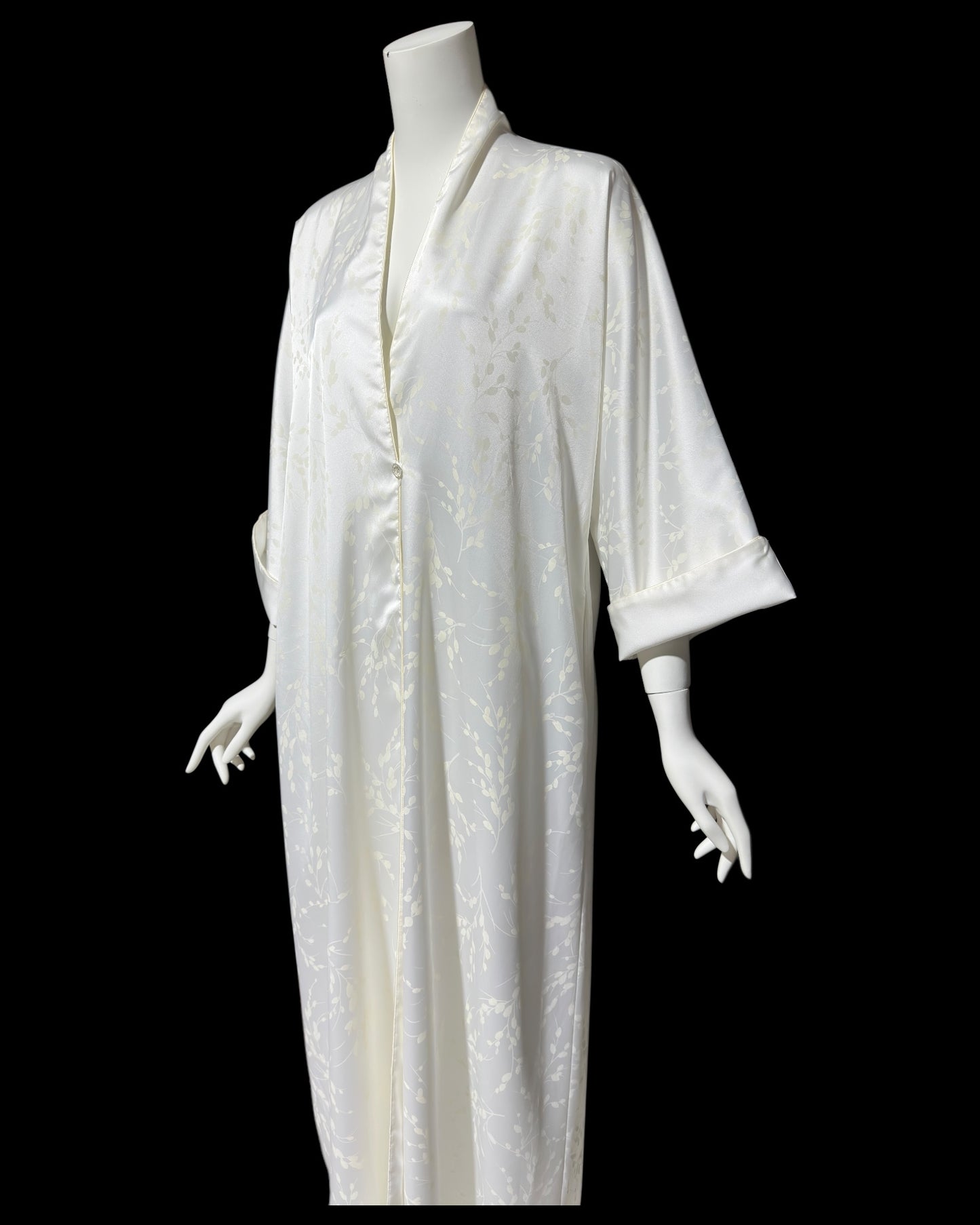 LUCIE ANN dressing robe gown, 1960s Claire Sandra shiny snowy white peignoir, lounging hostess dress, wrap front housecoat, one size