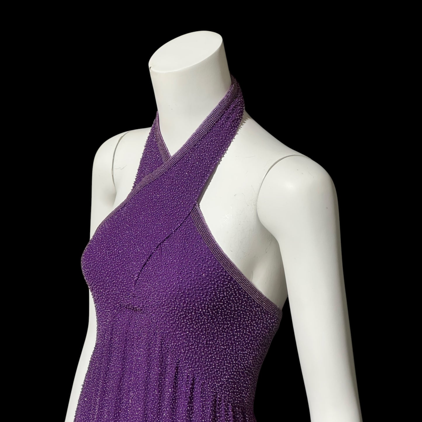 JEET vintage 1980s evening gown, Purple Beaded Silk Sheath gown, Halter slip dress