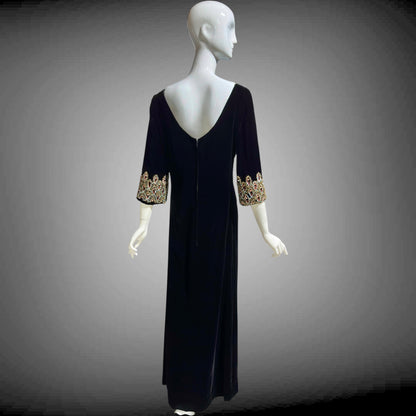 CAMEO vintage evening dress, for Bonwit Teller, 1960s black velvet beaded gown