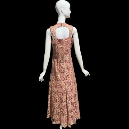 1930s vintage evening dress, Dusty pink lace sheath gown, fully lined
