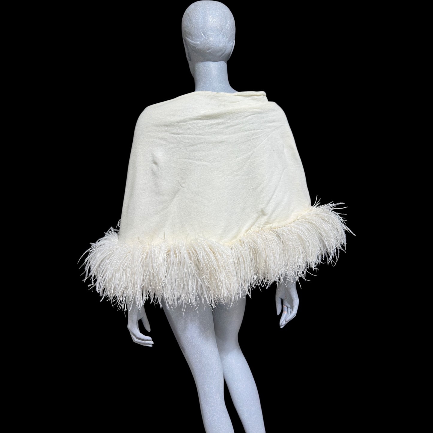 ECHO ORIGINATIONS, Vintage 1930s Ostrich Feather Cape Shawl, Creamy White warm knit evening bridal wedding wrap