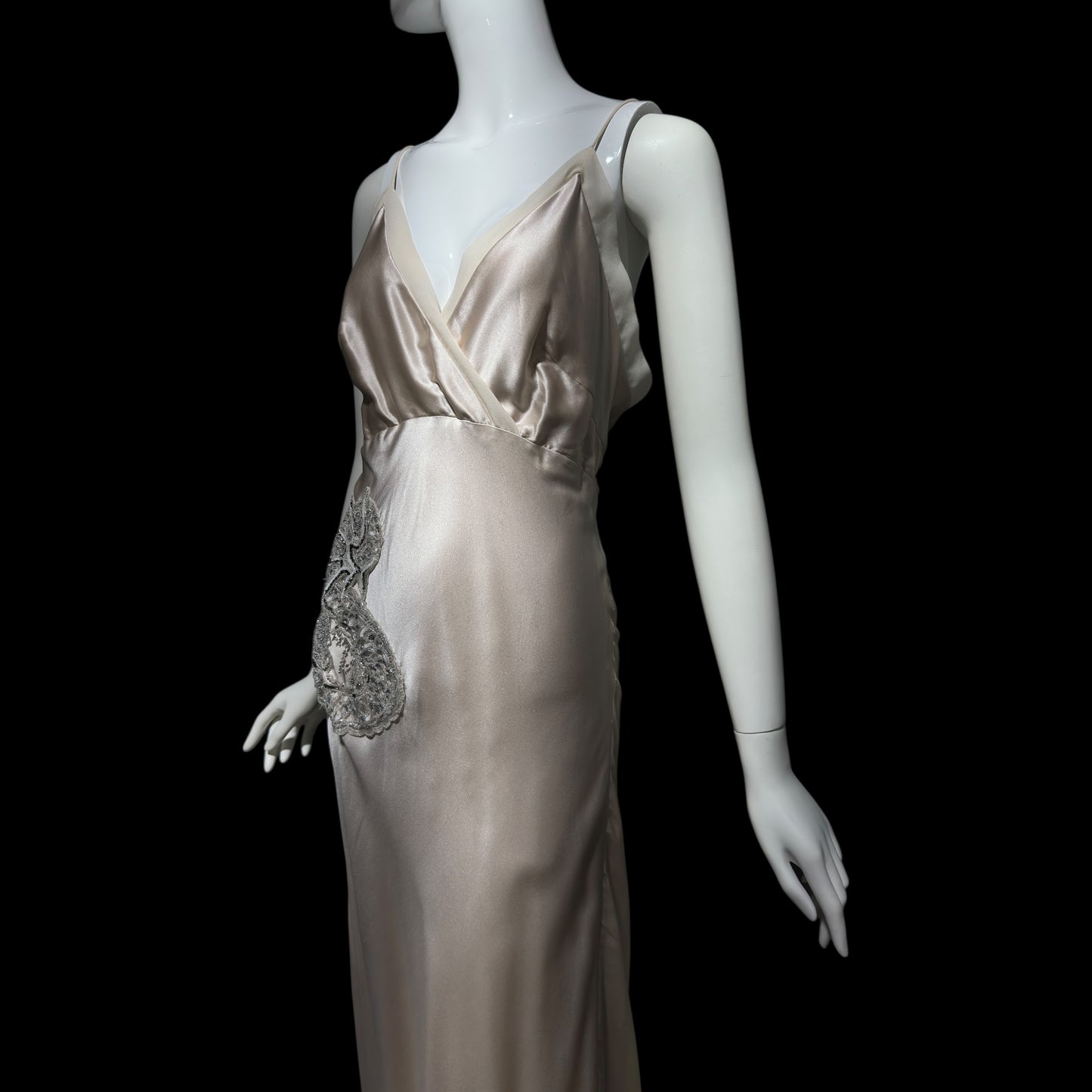 1990s vintage bias cut evening wedding dress, Silk 1940 style gown, blush silk sheath slip dress