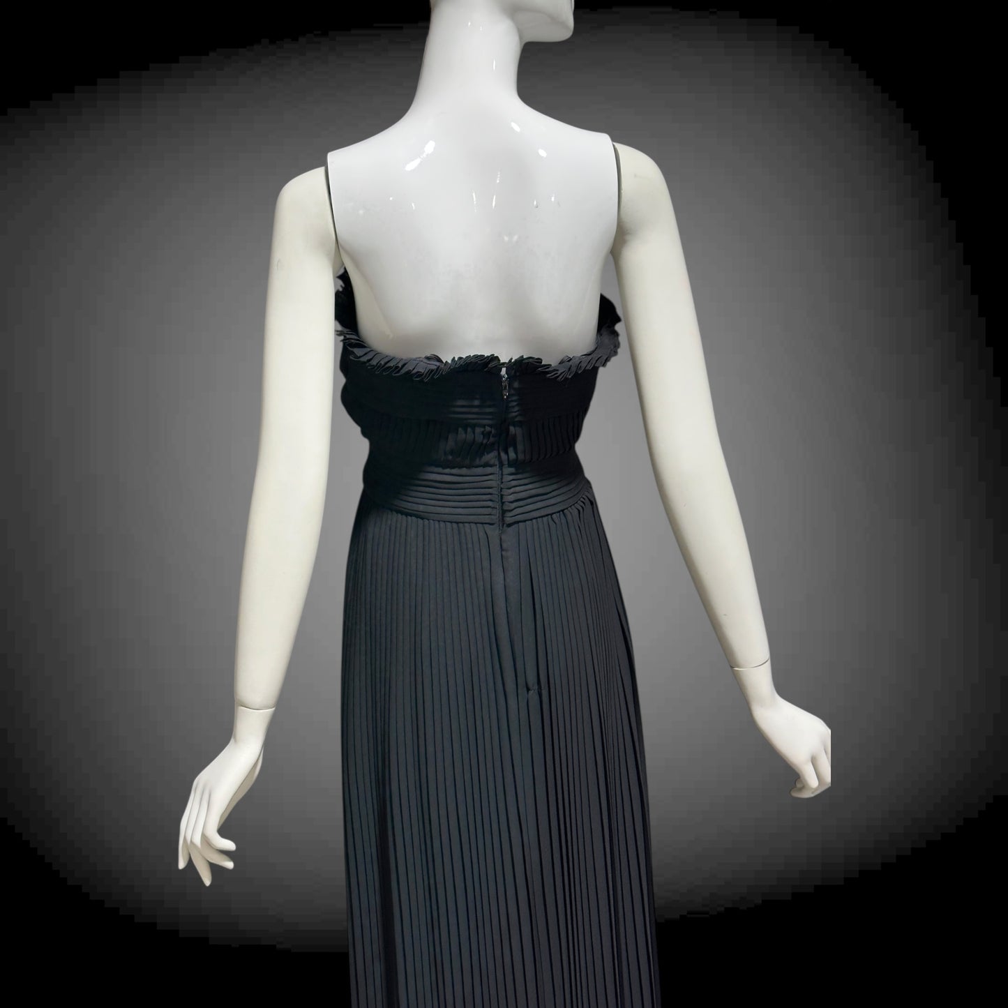 PILAR ROSSI COUTURE evening dress, vintage 1990s strapless pleated black gown