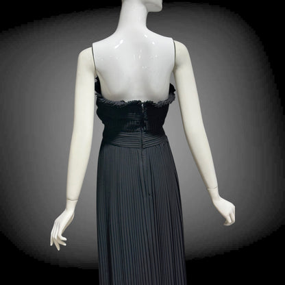 PILAR ROSSI COUTURE evening dress, vintage 1990s strapless pleated black gown