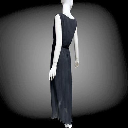 MARSHALL ROUSSO Las Vegas, vintage 1970s evening dress, black pleated plisse wrap front grecian goddess gown