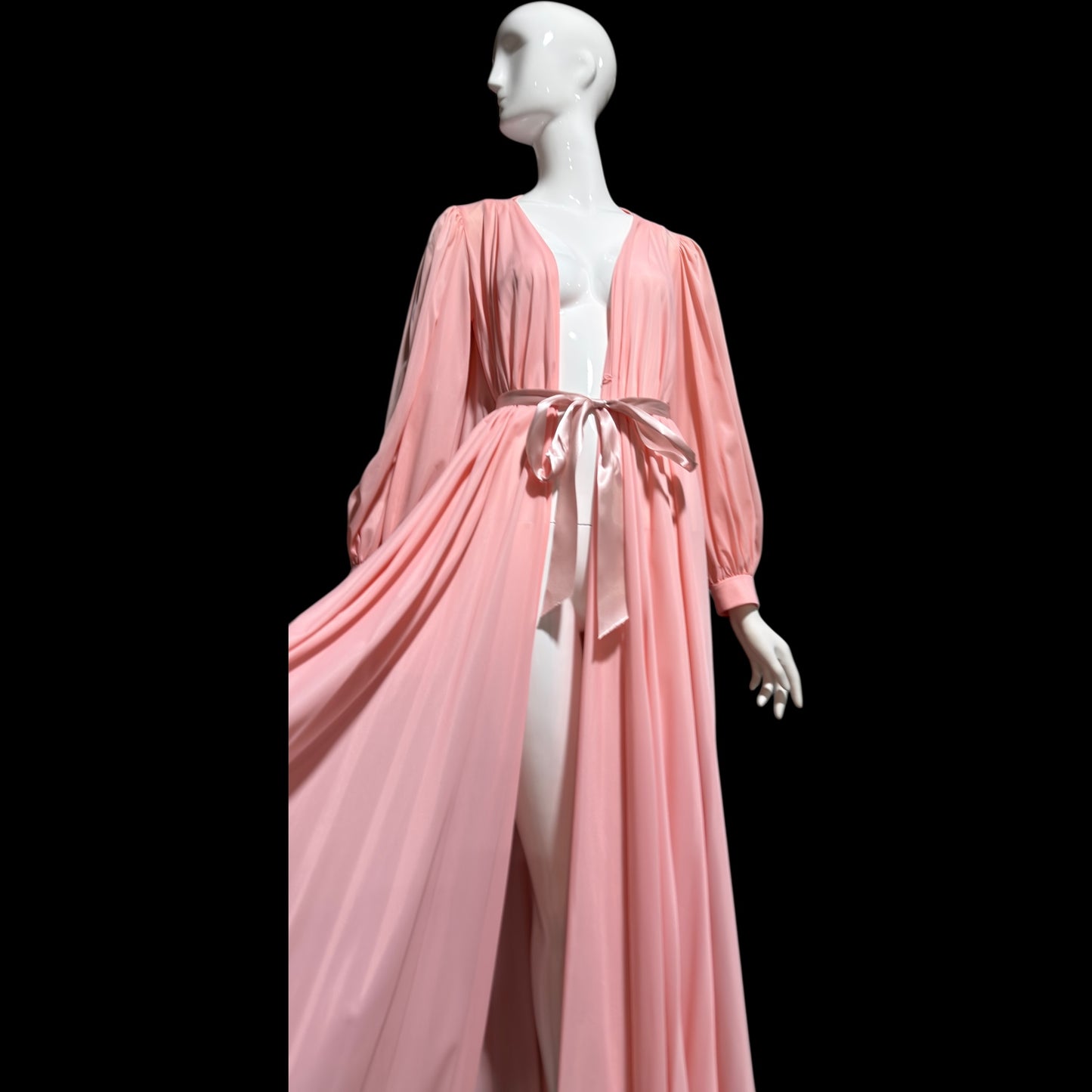 CLAIRE SANDRA Lucie Ann, vintage 1960s dressing gown robe, pink hostess dress peignoir, grecian goddess house dress