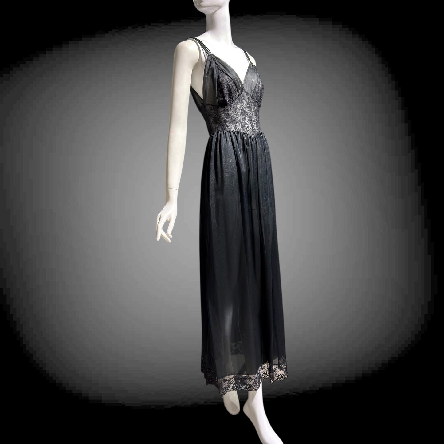 Rogers vintage 1950s Black Lace Nylon Nightgown Lingerie Slip Dress