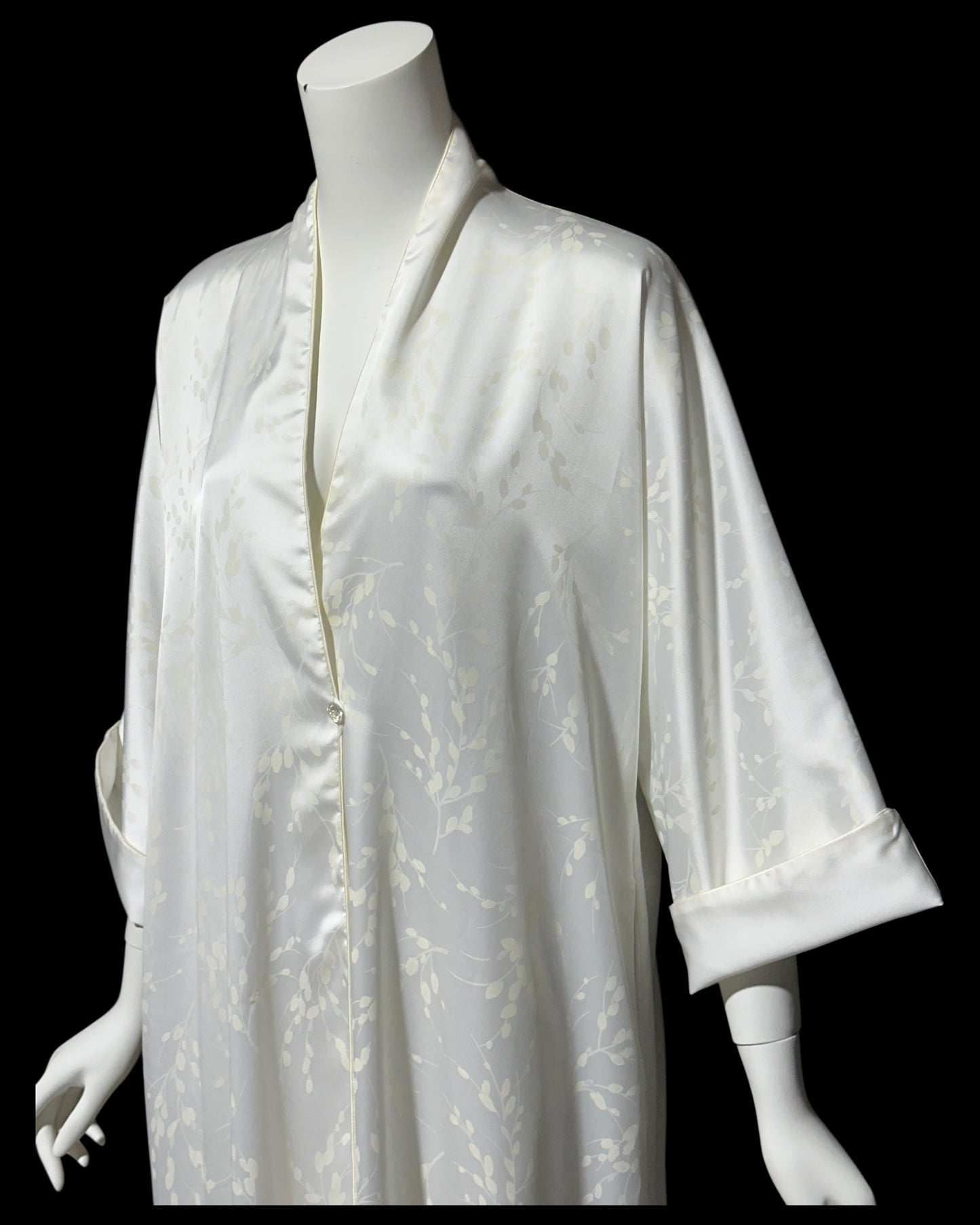 LUCIE ANN dressing robe gown, 1960s Claire Sandra shiny snowy white peignoir, lounging hostess dress, wrap front housecoat, one size