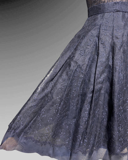 OLDRIC ROYCE by Tony Abate, vintage 1950s evening cocktail dress, navy organza fit and flare party dress