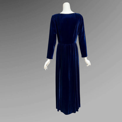 MOLLIE PARNIS vintage 1960s blue velvet wrap evening dress, Morty Sussman