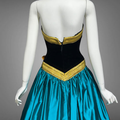 EUGENE ALEXANDER for Neiman Marcus, 1980s evening dress, black & teal rosette ball gown