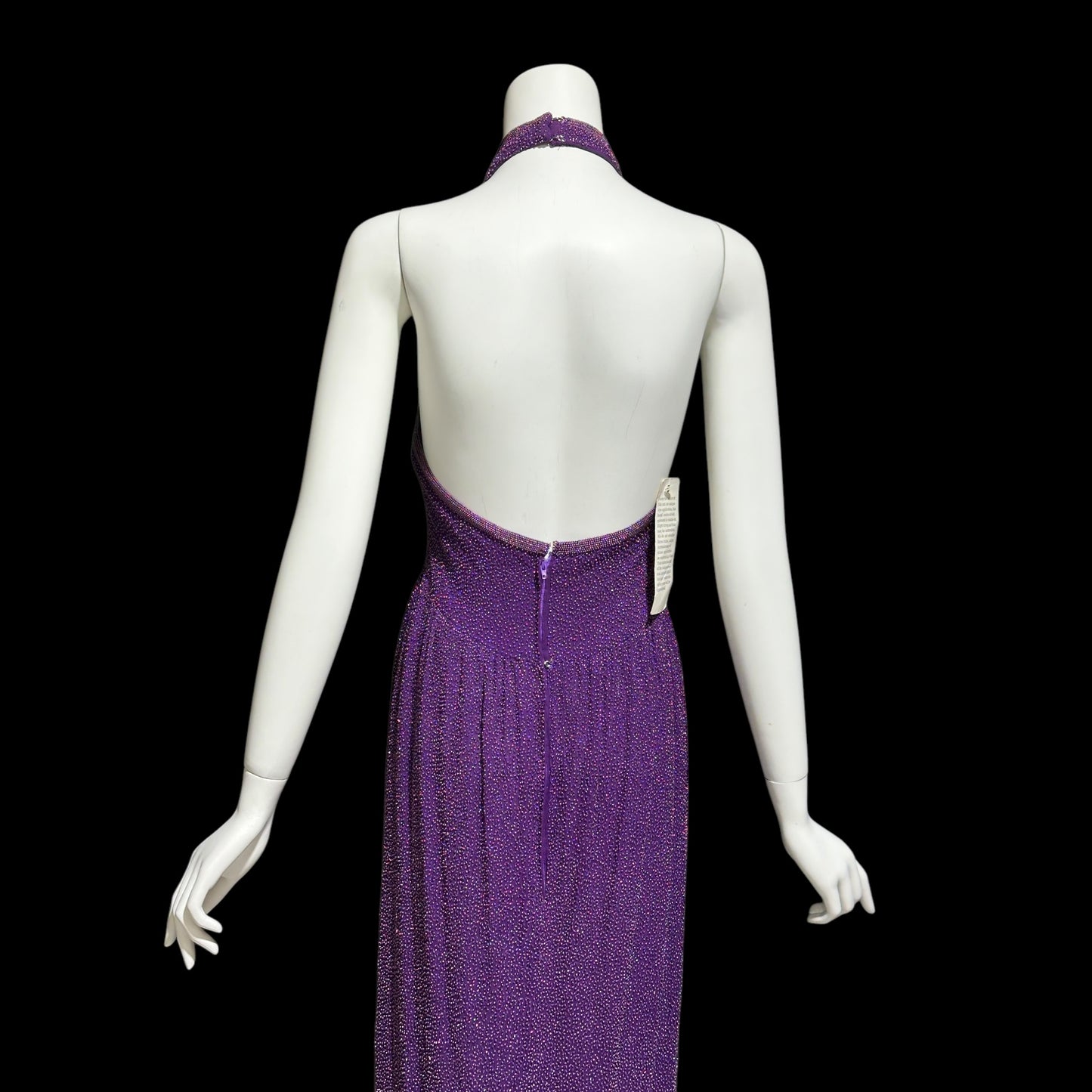 JEET vintage 1980s evening gown, Purple Beaded Silk Sheath gown, Halter slip dress