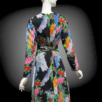 RAZOOK'S vintage 1970s evening dress, poly chiffon floral maxi dress